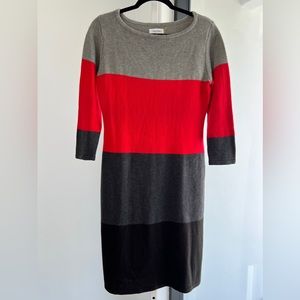 Calvin Klein - Sweater Dress - Grey, Red and Black - Size Medium